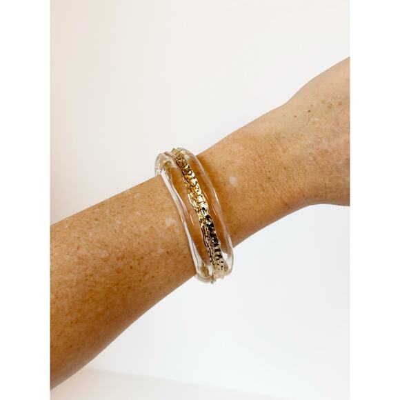 Alexis Bittar Clear Lucite Gold Cuff Bangle Magnetic Bracelet - Picture 10 of 13